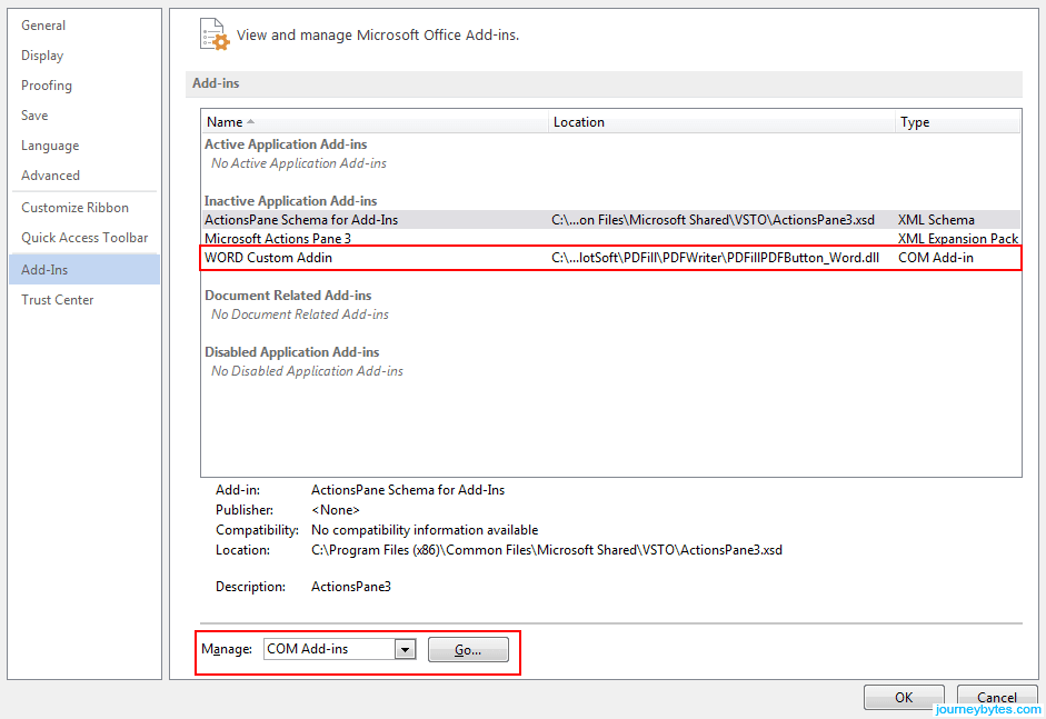 disable add ons in office 2016